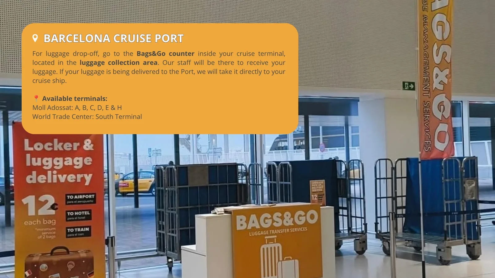 Bags&Go counter inside the Barcelona cruise terminal