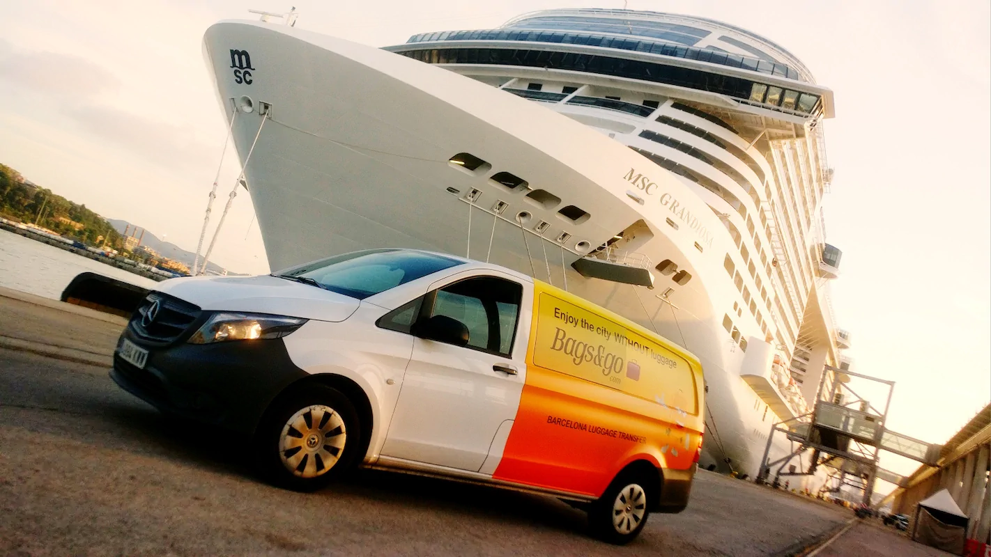 Bags&Go van at Barcelona cruise port — MSC luggage transfer service